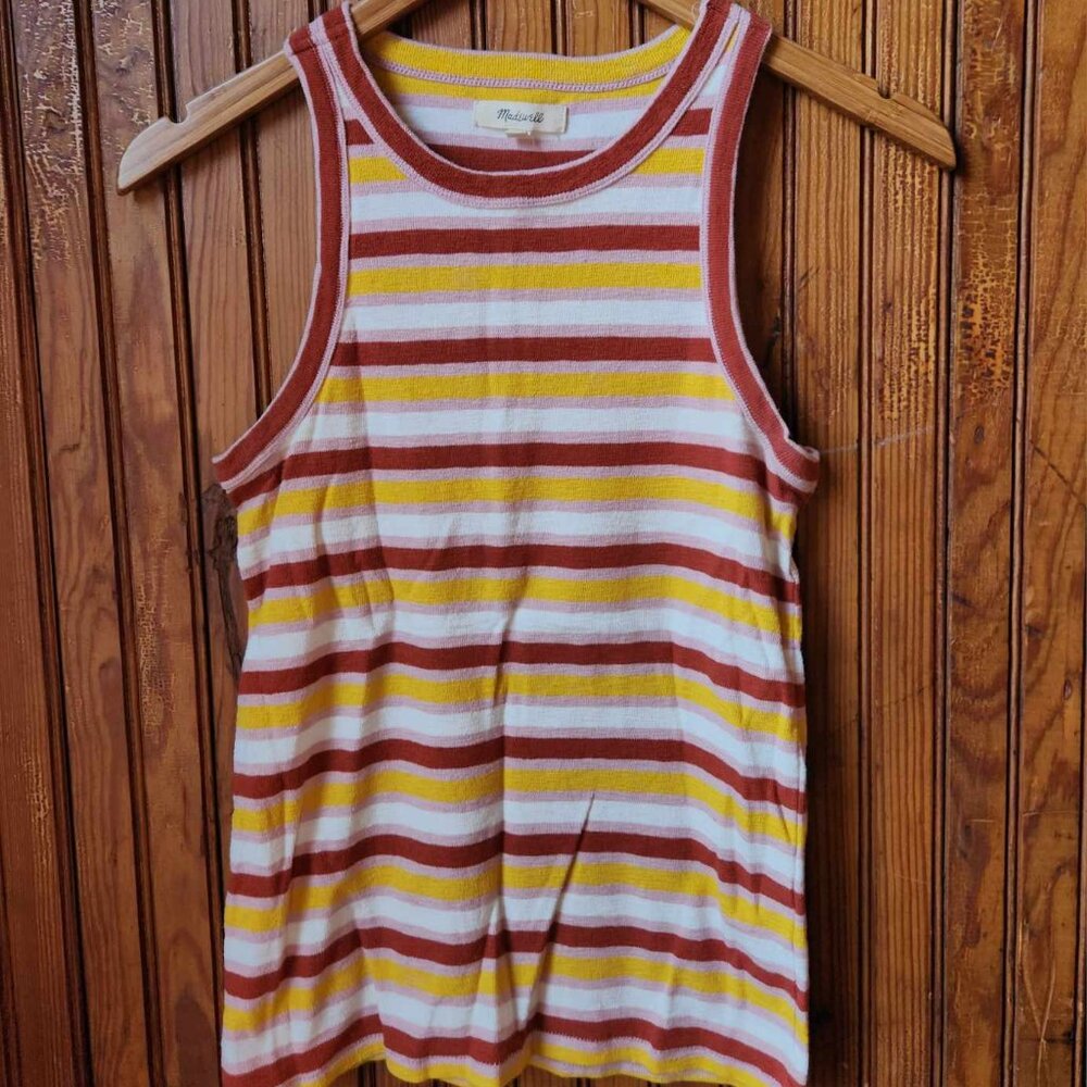 MADEWELL High Neck Racer Back Striped Tank Top - Yellow / Rust / Lilac - Size S